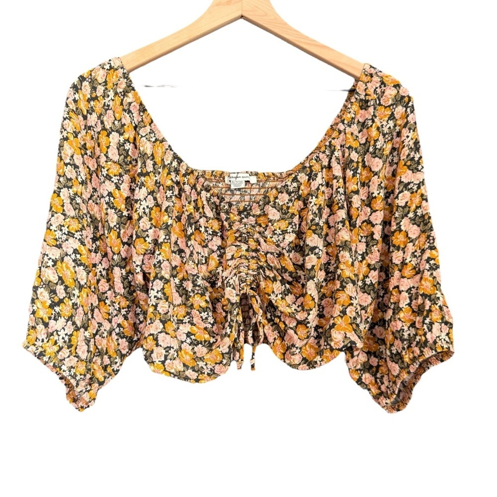 American Eagle Floral Top with Drawstring Detail